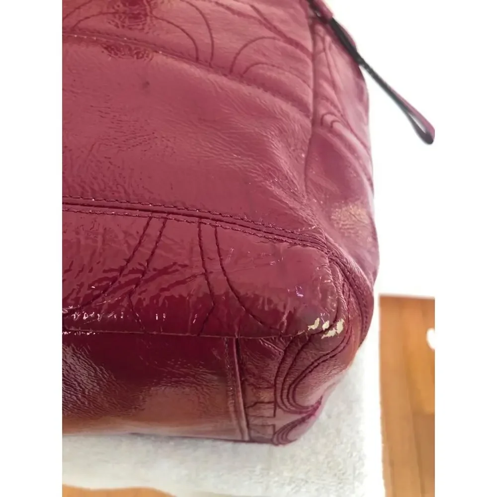 Coach F17940 Signature Fuchsia Baby Diaper Bag Tote Patent Leather (190